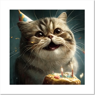 Happy Birthday cat Posters and Art